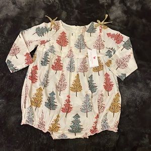 NWT Pink Chicken 6/12M Cream Long Sleeve Bubble with Christmas Tree Print